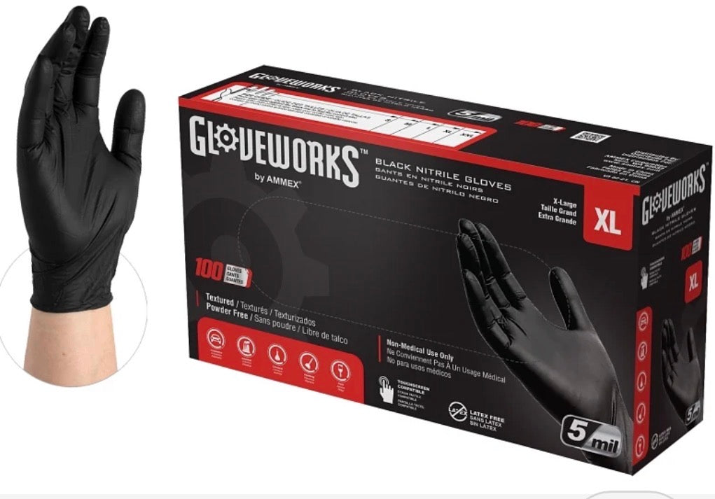 Glove works XL P/F, Txtred Black Nitrile Gloves (100 per box)
